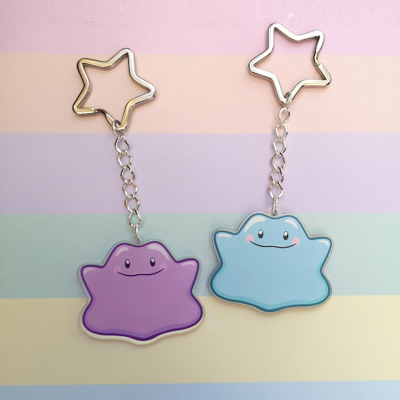 Eco Friendly Acrylic Double Sided 2 Inch Keychain - Normal Purple and Shiny Blue Ditto