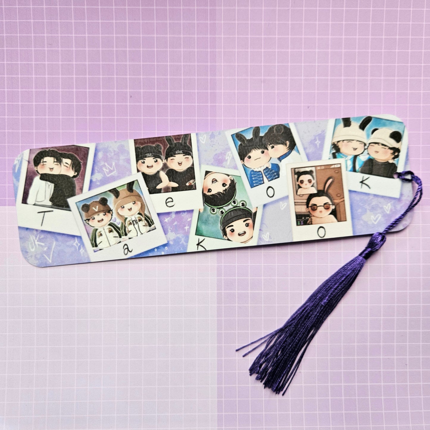 Double Sided Laminated Bookmark with Tassel - Taekook Polaroid