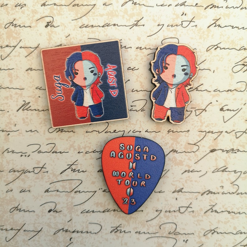 Eco Friendly Wooden 1.5 Inch Pin - Min Yoongi Suga Agust D BTS D-Day Tour