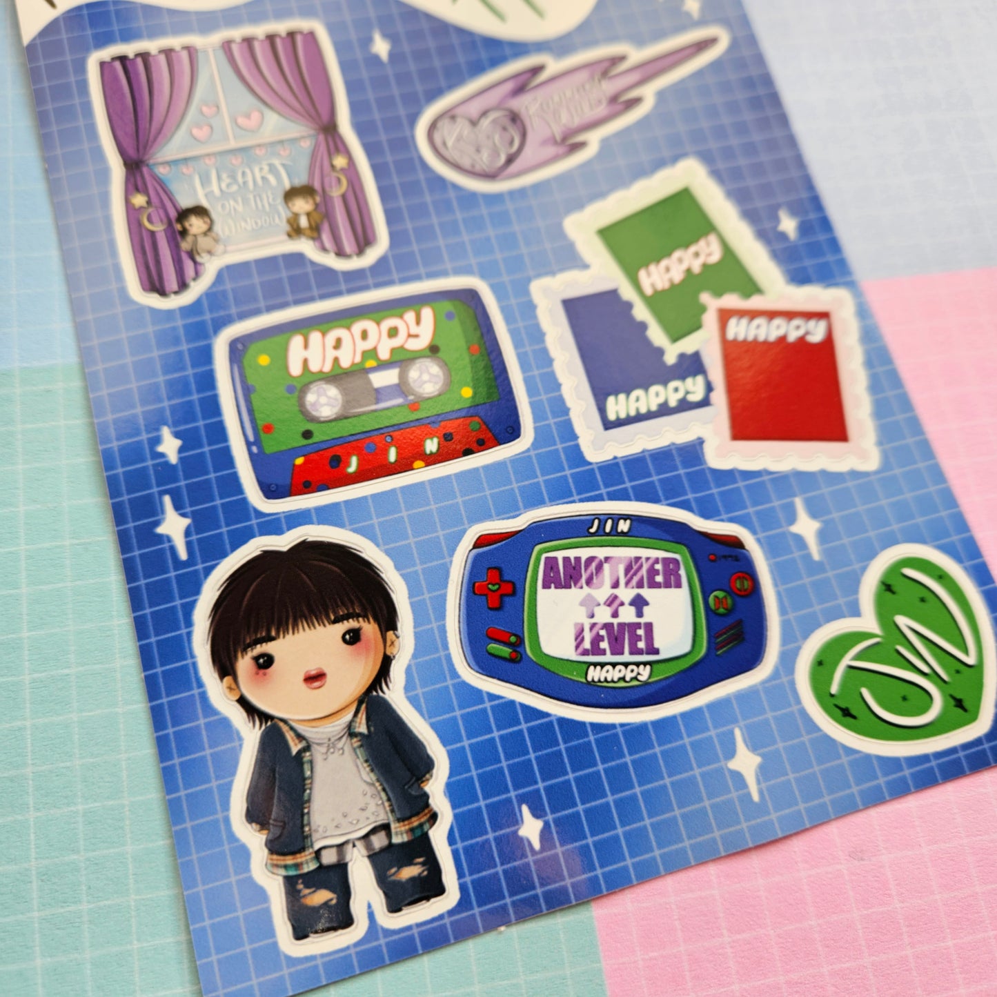A6 Glossy Sticker Sheet - Jin Happy