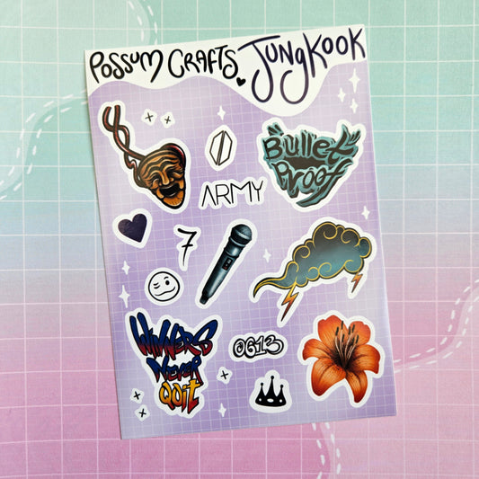 A6 Glossy Sticker Sheet - Jungkook Tattoos