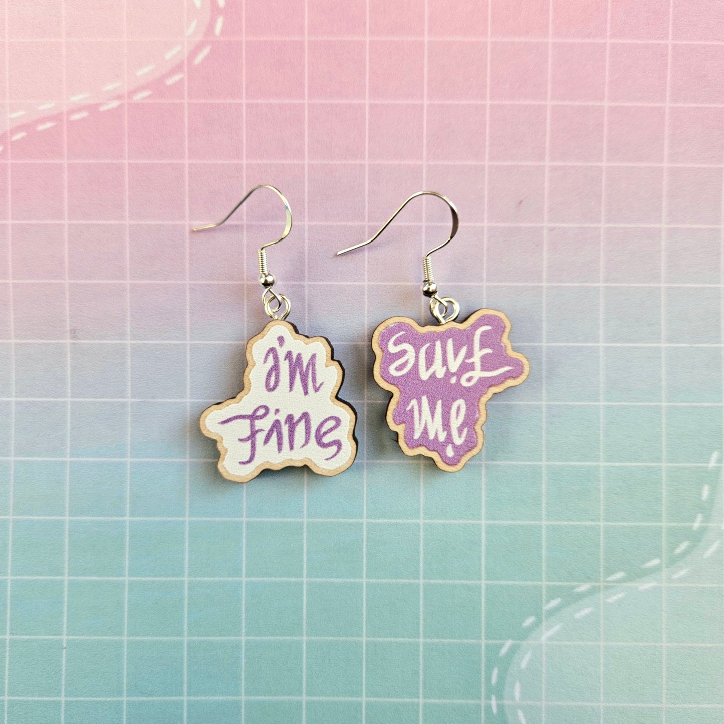 Eco Friendly 1 Inch Wooden Dangle Earrings - I'm Fine Save Me