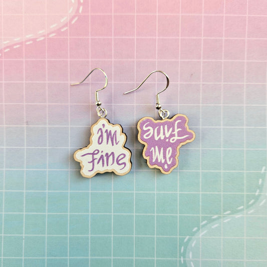 Eco Friendly 1 Inch Wooden Dangle Earrings - I'm Fine Save Me