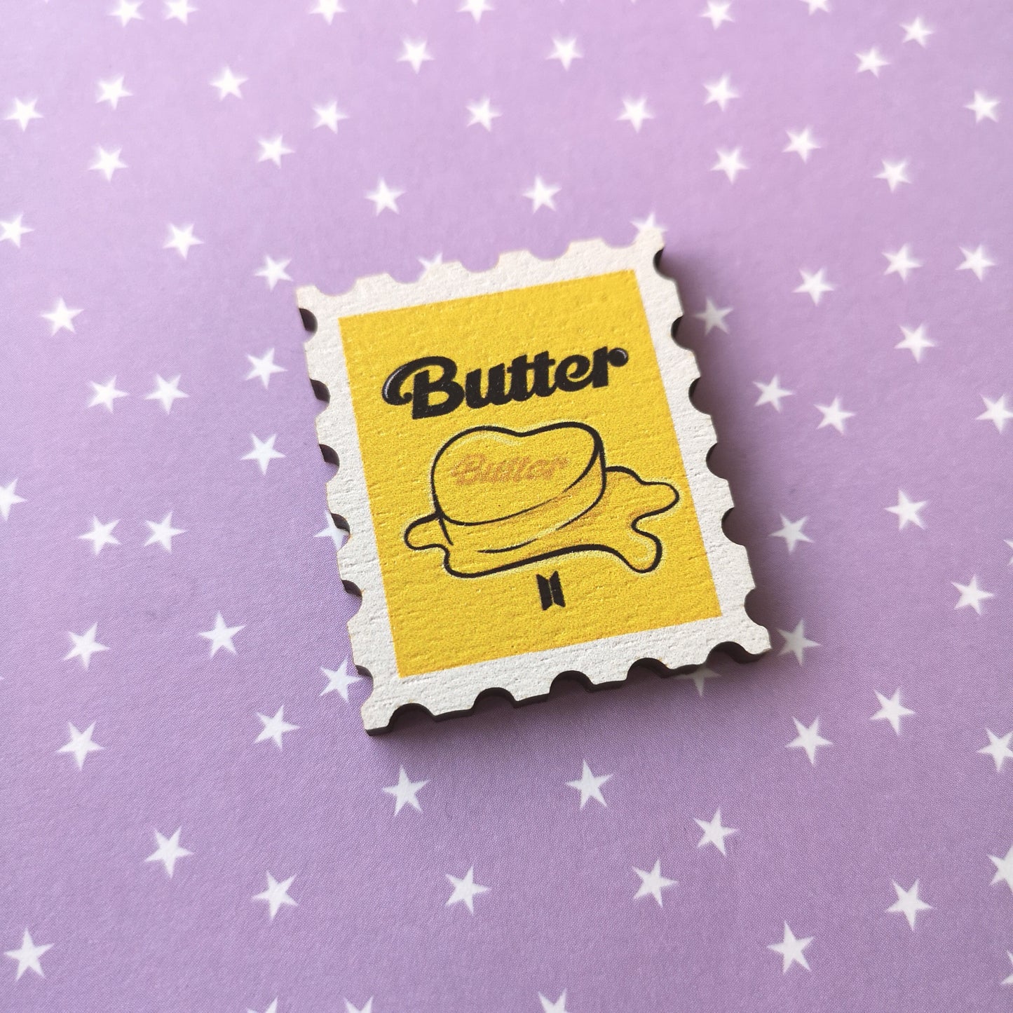 Eco Friendly Wooden 1.5 Inch Pin - BTS OT7 Song Stamps