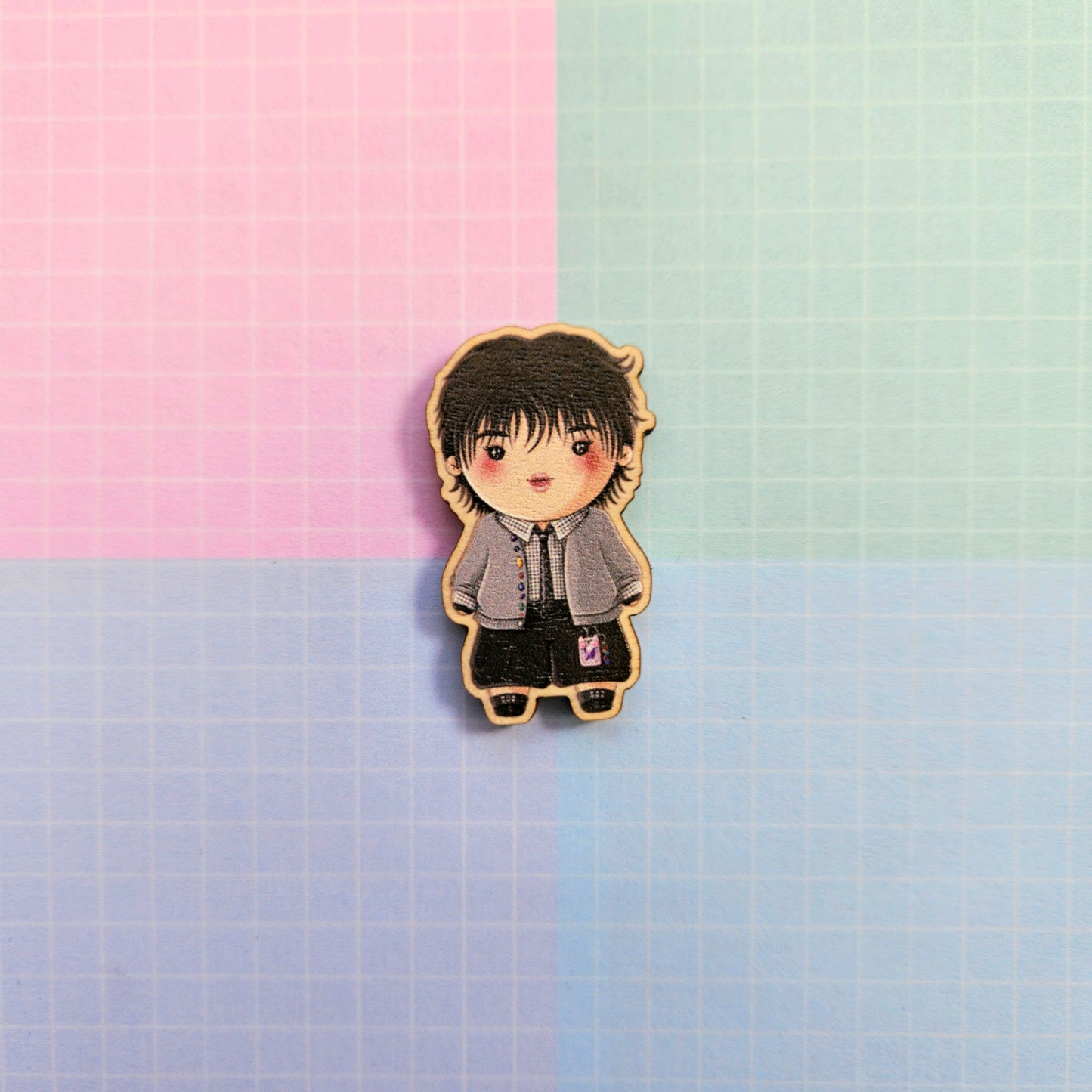 Eco Friendly Wooden 1.5 Inch Pin - Sweet Dreams Hobi Jhope Chibi