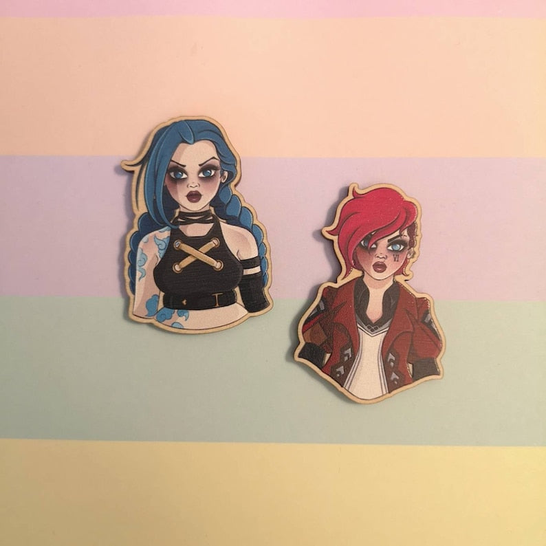 Eco Friendly Wooden 2 Inch Pin - Jinx and Vi